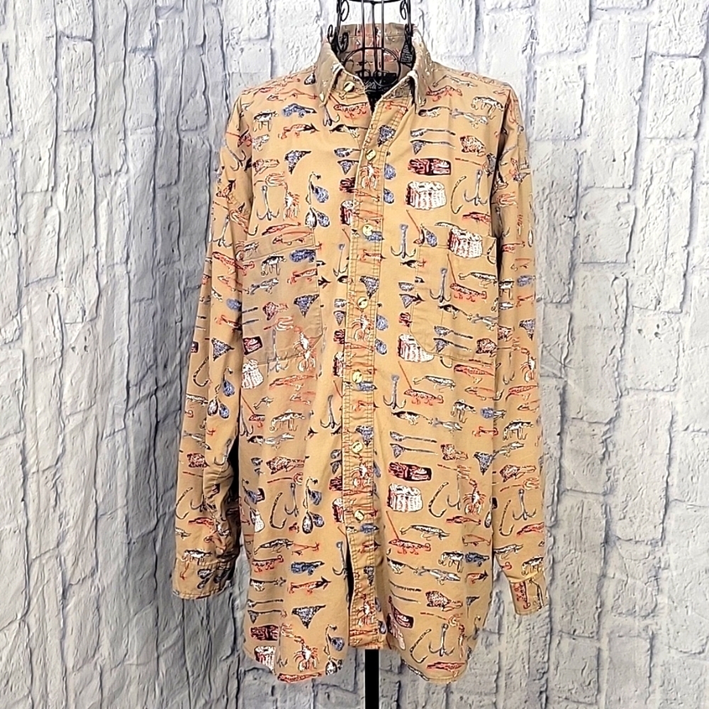 IMPACT Fishing Lure‎ Printed Men's Button Up Shirt Large
